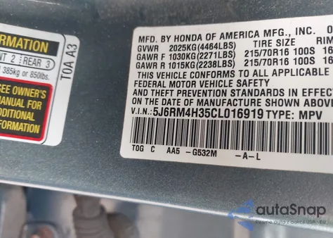 2012 Honda Cr-V Lx z USA, uszkodzony, nr VIN 5J6RM4H35CL016919